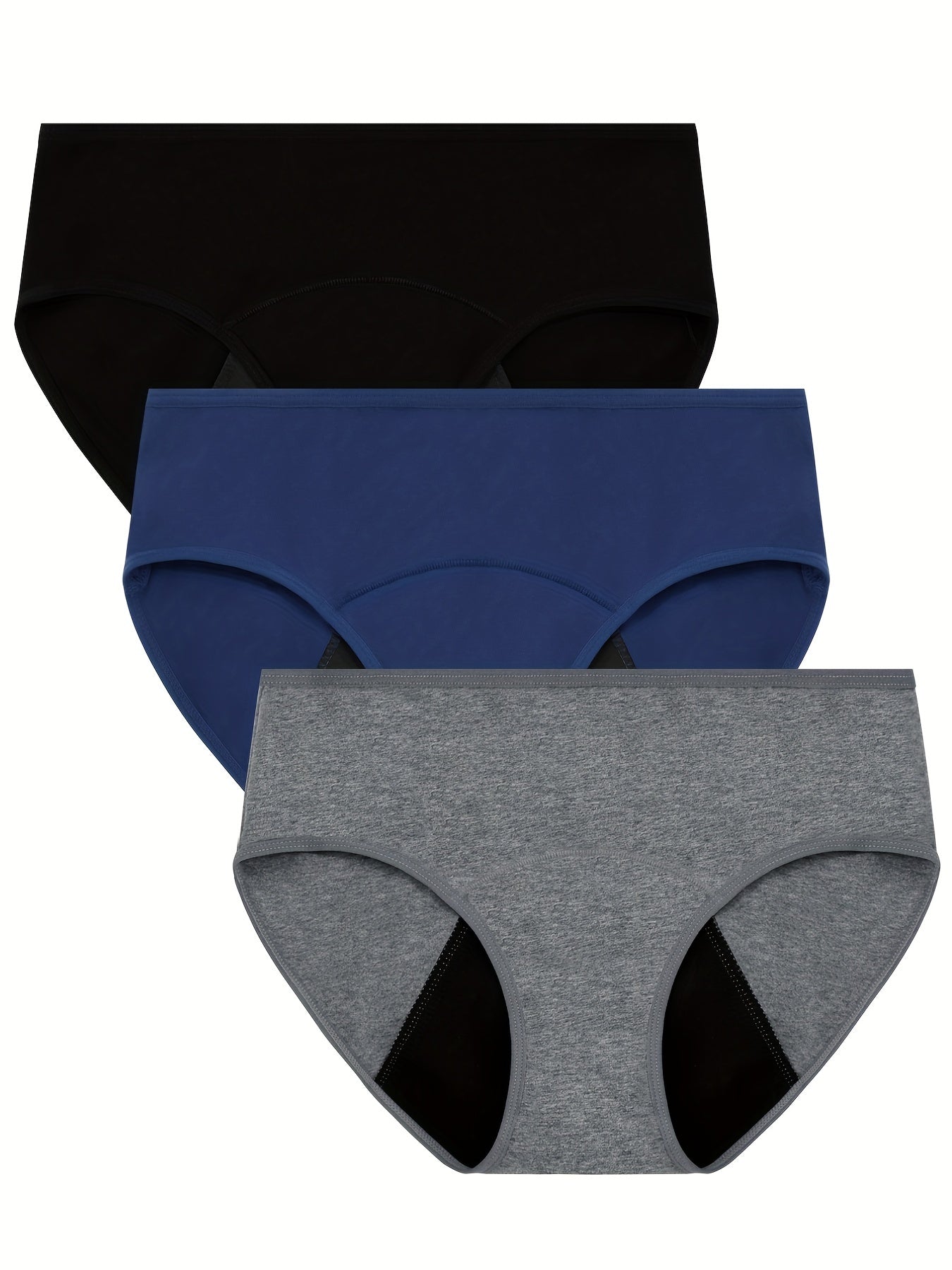 3pcs Simple Period Panties, Comfort Mid-high Waist Physiological Briefs, Breathable Postpartum Panty, Menstruation Panties, Women's Underwear & Lingerie