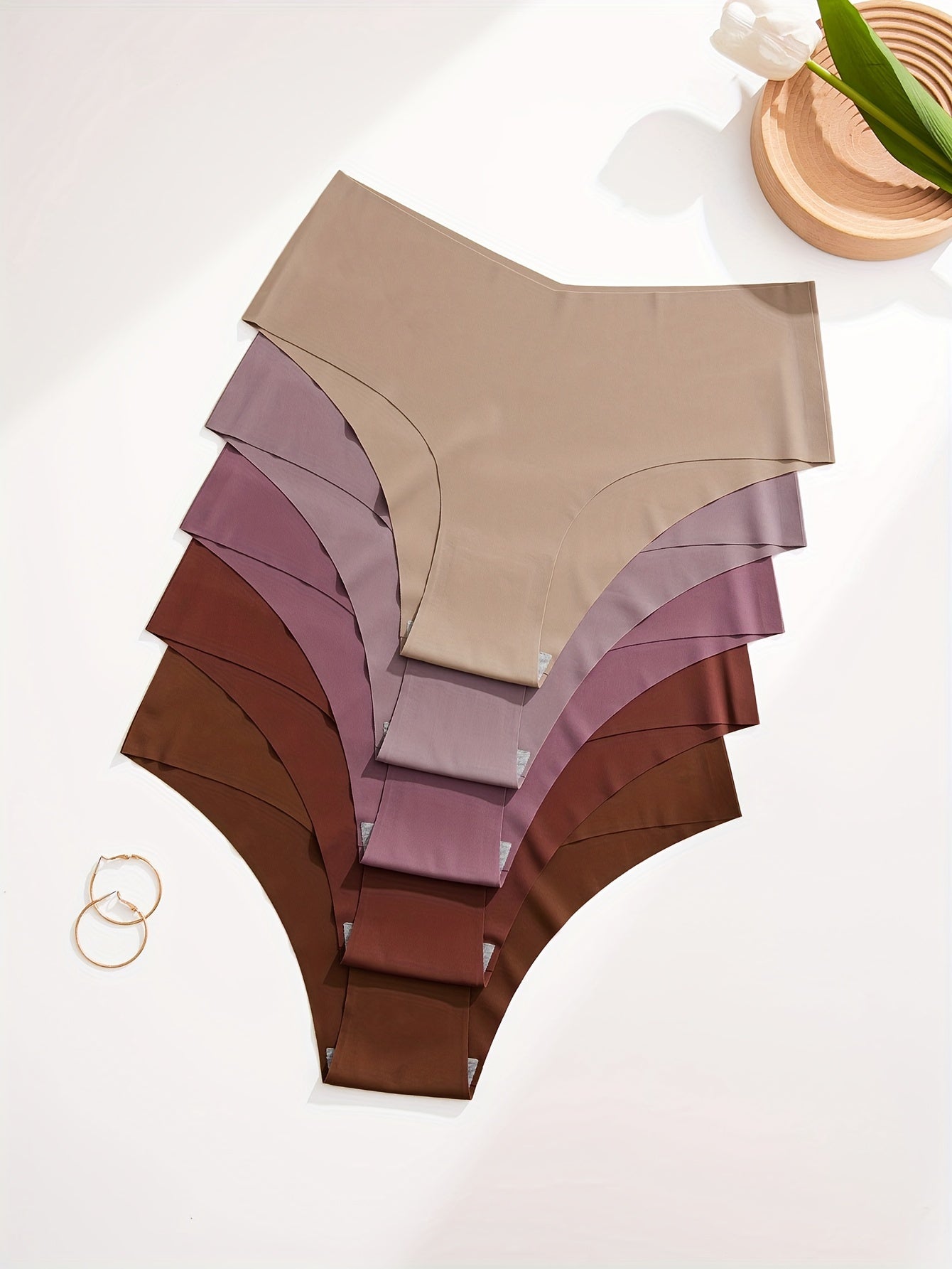 5pcs Women's Seamless Mid-Rise Hipster Panties - Comfortable, Breathable Nylon Blend, Assorted Colors (Brown, Purple, Dark Brown, Light Brown, Beige) | Smooth Finish, Minimalist