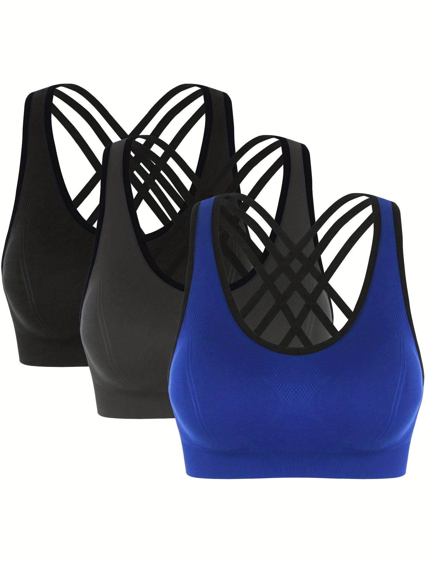 3pcs Criss Cross Back Sports Bras, Comfy & Breathable versatile Fitness Tank Bra, Women's Lingerie & Underwear