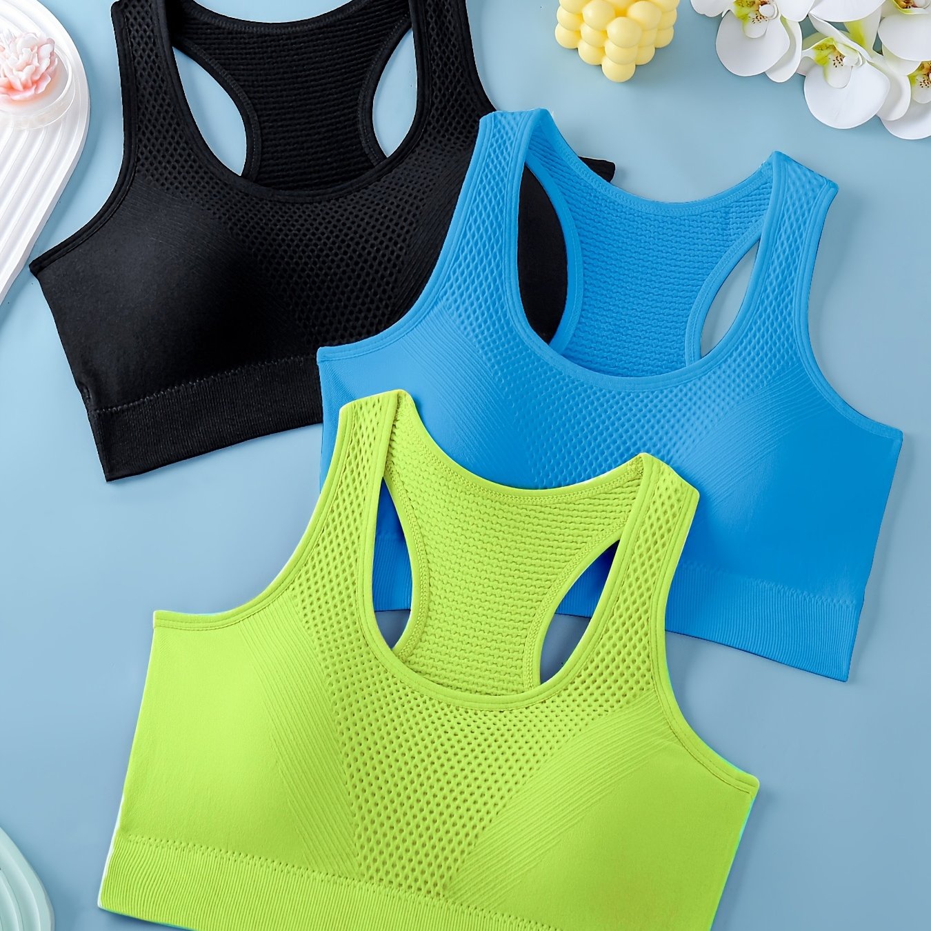 3pcs Sports Bras For Women, Breathable Back Yoga Fitness Running Tank Tops, Outer Wear Vest