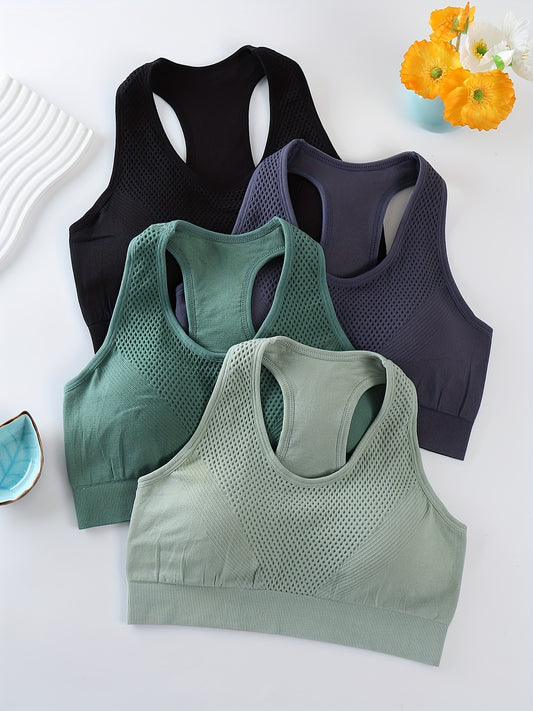 4-Pack Quick Dry High Elasticity Sports Bras for Women, Racerback Bra Tops for Running Yoga Fitness Gym Wear