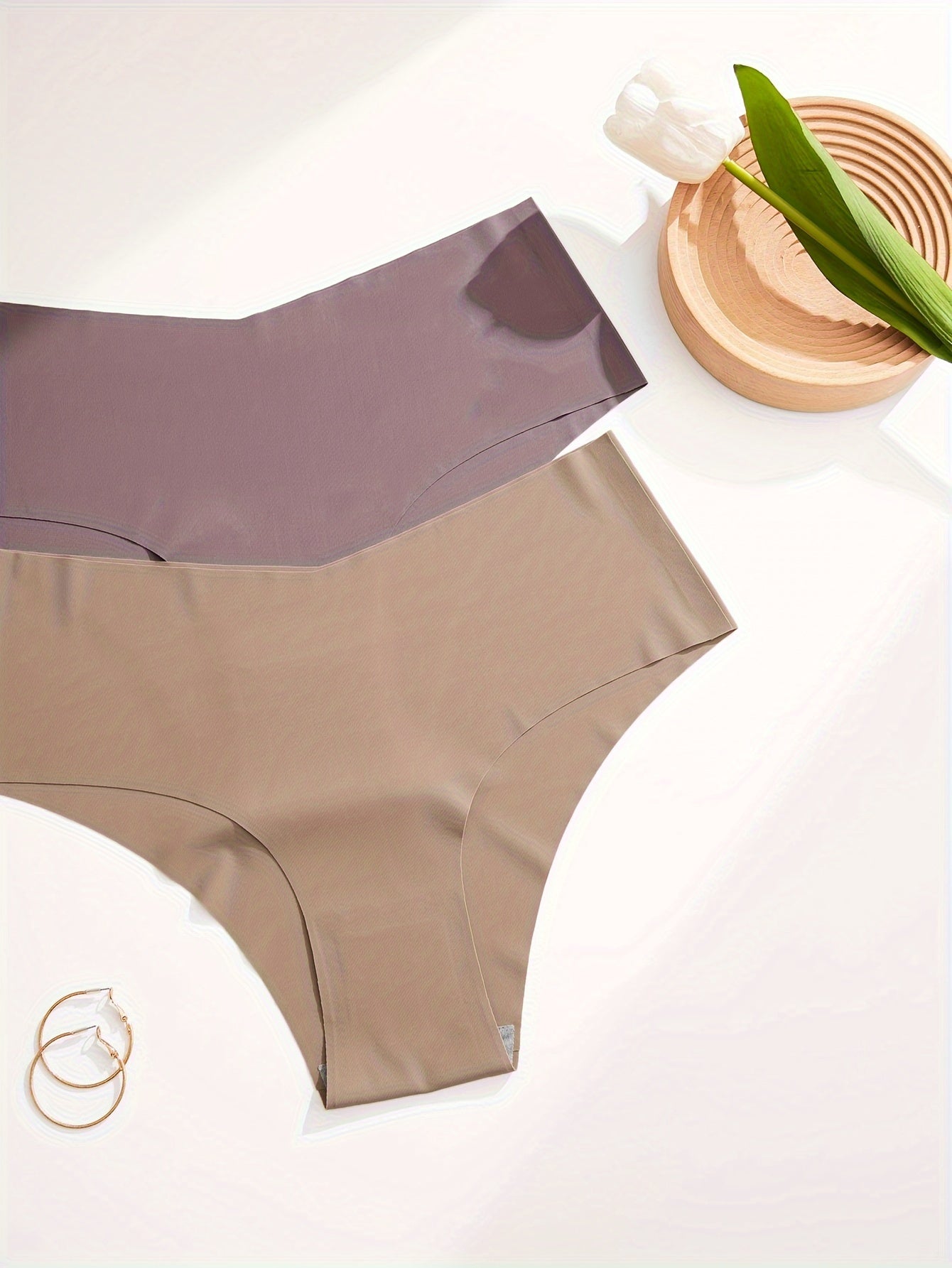 5pcs Women's Seamless Mid-Rise Hipster Panties - Comfortable, Breathable Nylon Blend, Assorted Colors (Brown, Purple, Dark Brown, Light Brown, Beige) | Smooth Finish, Minimalist