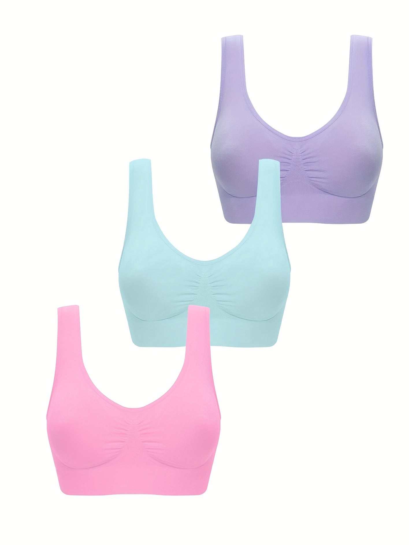 3pcs Wireless Sports Bras, Comfy & Breathable Running Workout Tank Bra, Women's Lingerie & Underwear