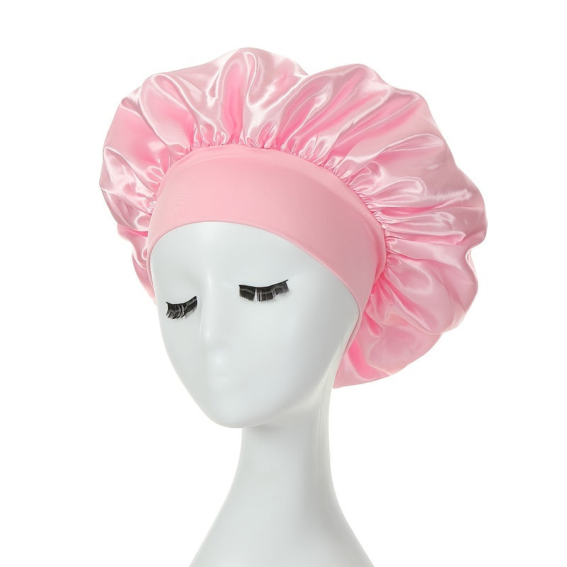 1pc Silky Satin Bonnet for Curly Hair - Wide Band Night Sleep Cap for Girls and Women - Soft and Comfortable Hair Cover for Sleeping and Styling