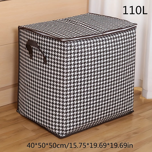 1pc Foldable Woven Storage Bag with Fixed Shoulder Strap, Casual Style, Hand Wash, Zipper Closure, Waterproof Clothes & Quilt Organizer for Moving, Travel - Casual Occasion, Thick