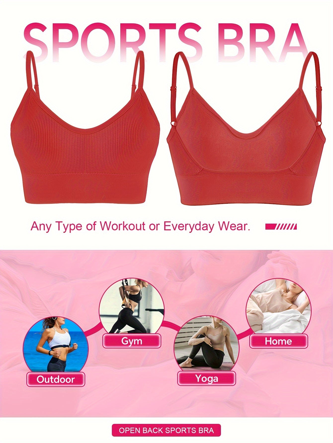 ComfyFit Solid Ribbed Sports Bra - Sports Bras for Women, Breathable Workout Fitness Intimates, Lingerie and Underwear with Superior Comfort and Support