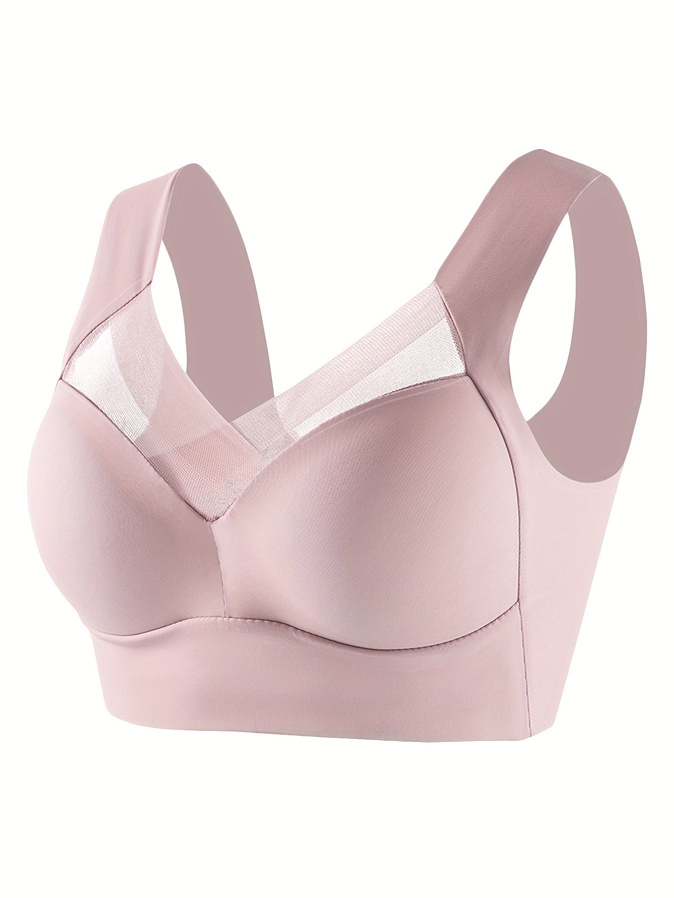 5-Piece Set of Wireless Mesh Contrast Sports Bras - High Elasticity, Push-up, Supportive, Thin Molded Cups for Yoga and Fitness - Breathable, Sweat-Wicking, Comfortable, and Adjustable Straps