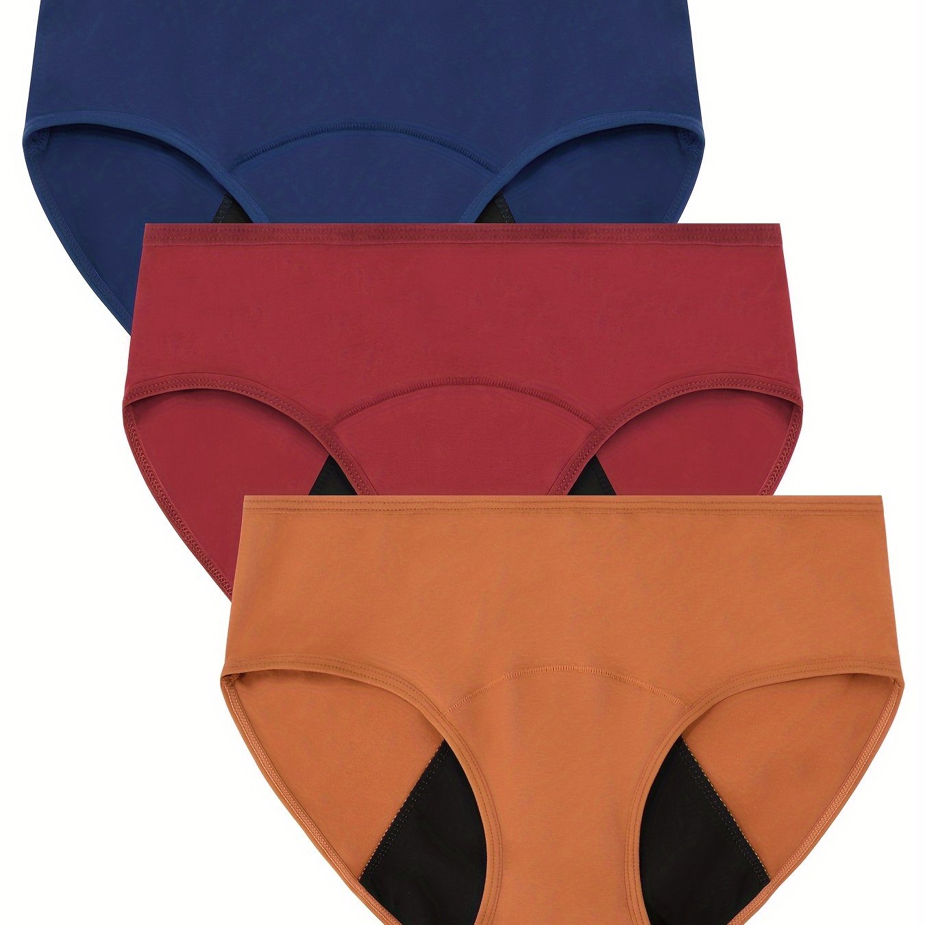 3pcs Simple Period Panties, Comfort Mid-high Waist Physiological Briefs, Breathable Postpartum Panty, Menstruation Panties, Women's Underwear & Lingerie