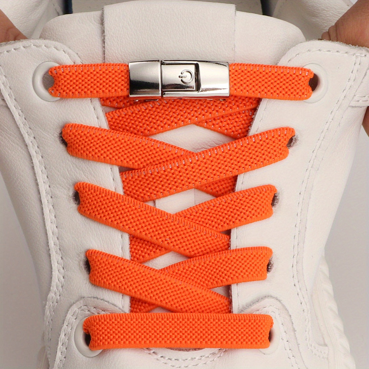 1pair Women's Polyester Laces Sneaker Accessories, White No Laces With Buckles