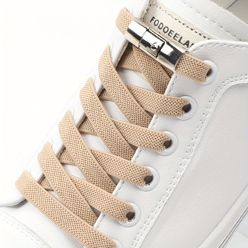 1pair Women's Polyester Laces Sneaker Accessories, White No Laces With Buckles