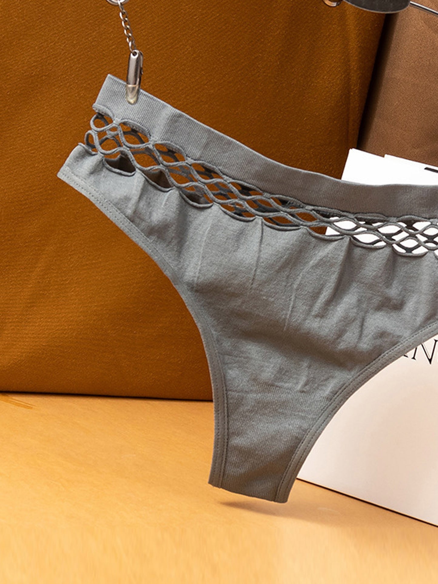 Cut Out Solid Thongs, Soft & Comfy Stretchy Intimates Panties, Women's Lingerie & Underwear