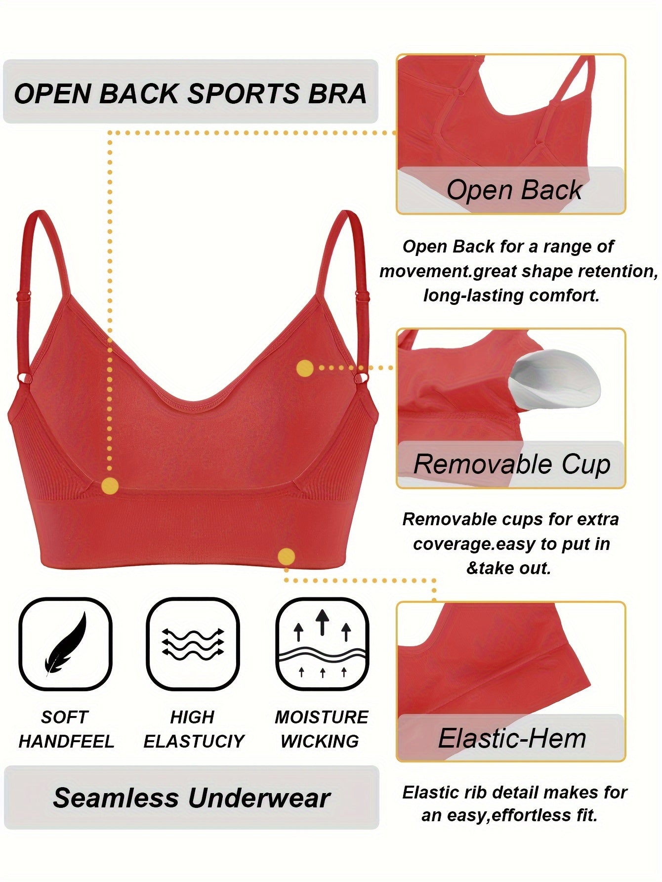 ComfyFit Solid Ribbed Sports Bra - Sports Bras for Women, Breathable Workout Fitness Intimates, Lingerie and Underwear with Superior Comfort and Support