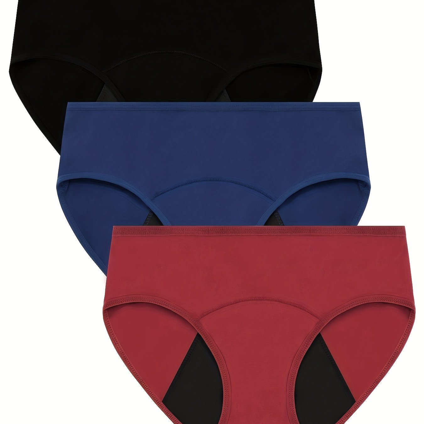 3pcs Simple Period Panties, Comfort Mid-high Waist Physiological Briefs, Breathable Postpartum Panty, Menstruation Panties, Women's Underwear & Lingerie