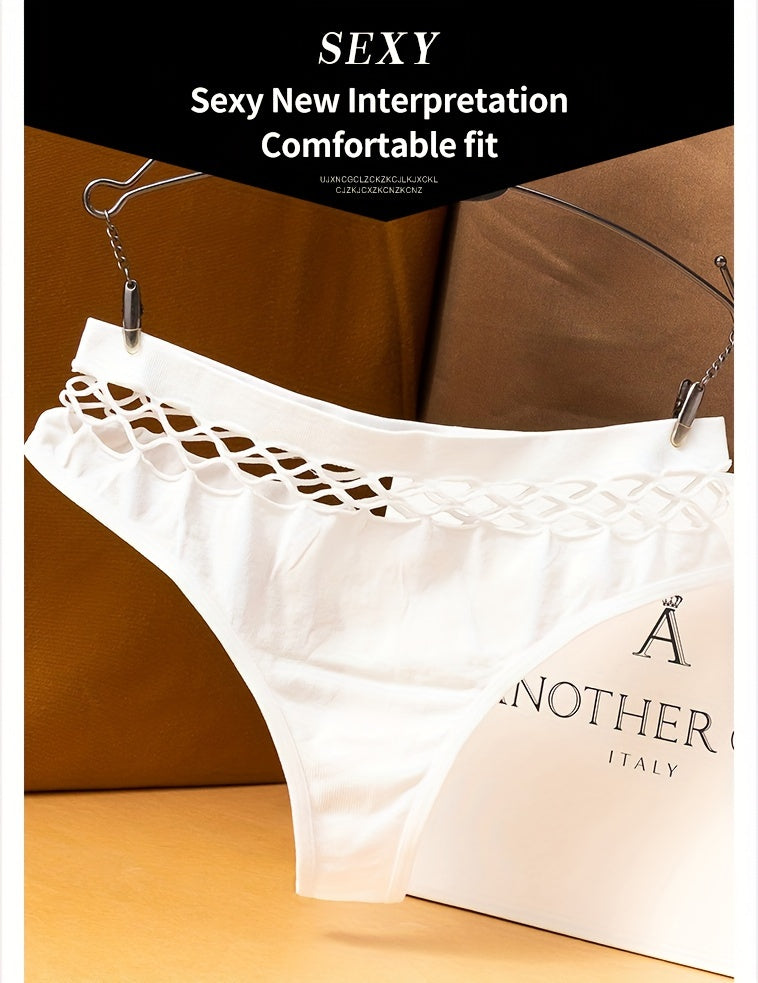Cut Out Solid Thongs, Soft & Comfy Stretchy Intimates Panties, Women's Lingerie & Underwear
