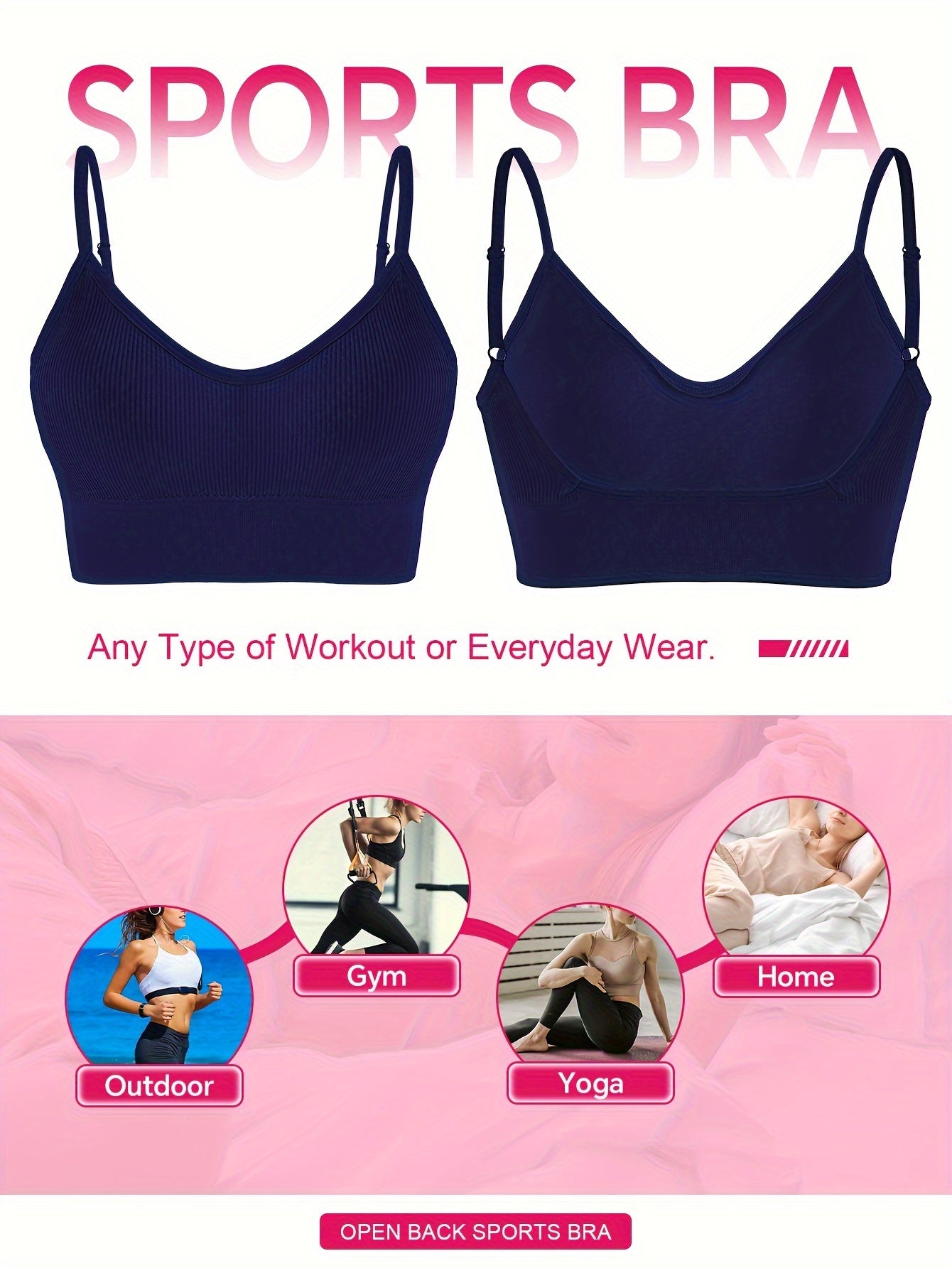 ComfyFit Solid Ribbed Sports Bra - Sports Bras for Women, Breathable Workout Fitness Intimates, Lingerie and Underwear with Superior Comfort and Support