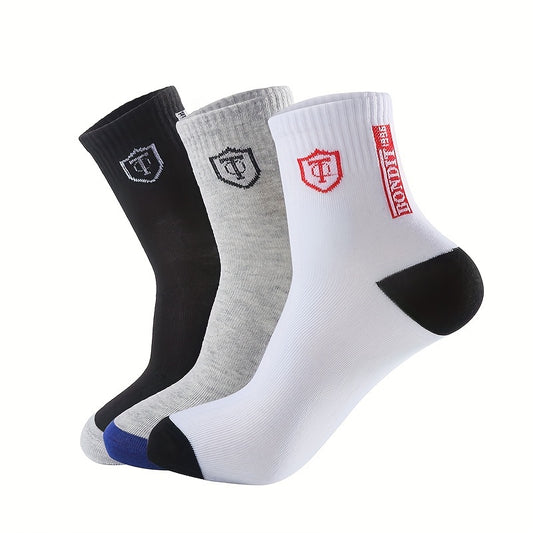 6pairs Men's Sweat Absorbing Embroidered Crest Athletic Socks, Ankle Socks
