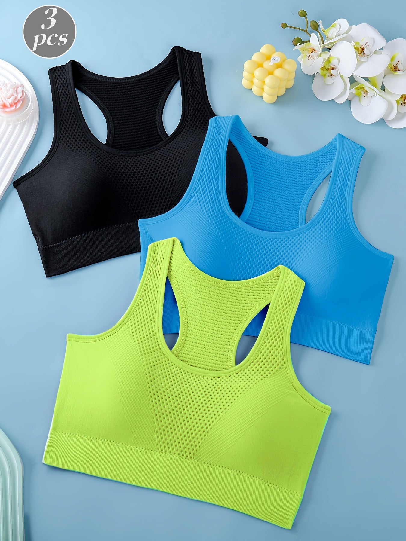 3pcs Sports Bras For Women, Breathable Back Yoga Fitness Running Tank Tops, Outer Wear Vest