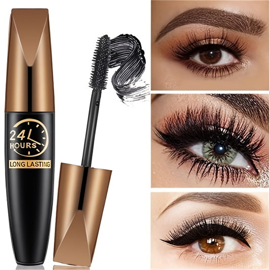 1pc 24Hours Long-Lasting Waterproof Black Mascara - Volumizing & Curling, Silk Fiber Lash Extension Cosmetic for All Skin Types, Sleek Metallic Tube Design