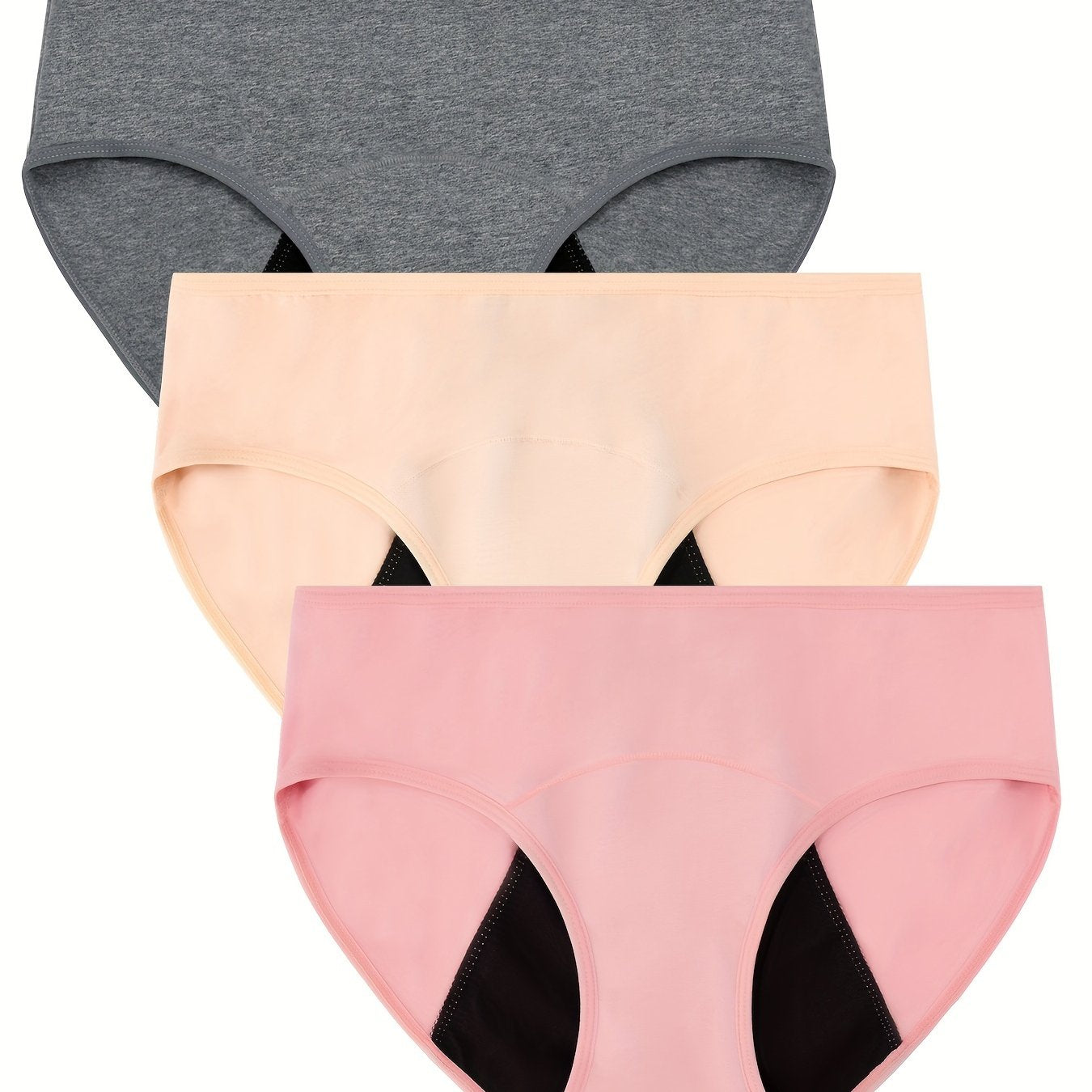 3pcs Simple Period Panties, Comfort Mid-high Waist Physiological Briefs, Breathable Postpartum Panty, Menstruation Panties, Women's Underwear & Lingerie