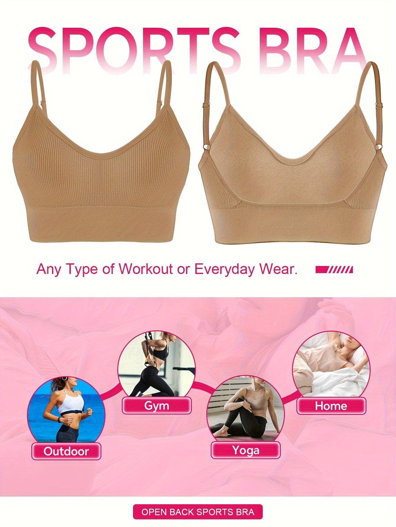 ComfyFit Solid Ribbed Sports Bra - Sports Bras for Women, Breathable Workout Fitness Intimates, Lingerie and Underwear with Superior Comfort and Support