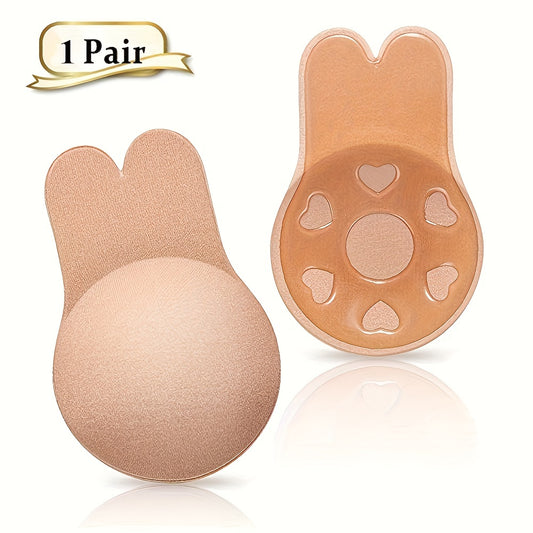 2pcs Womens Push Up Bras - Seamless Self-Adhesive Silicone Bras, Reusable Sticky Breast Lift Tape for Instant Cleavage, Strapless & Invisible Design with Rabbit Nipple Cover Pads