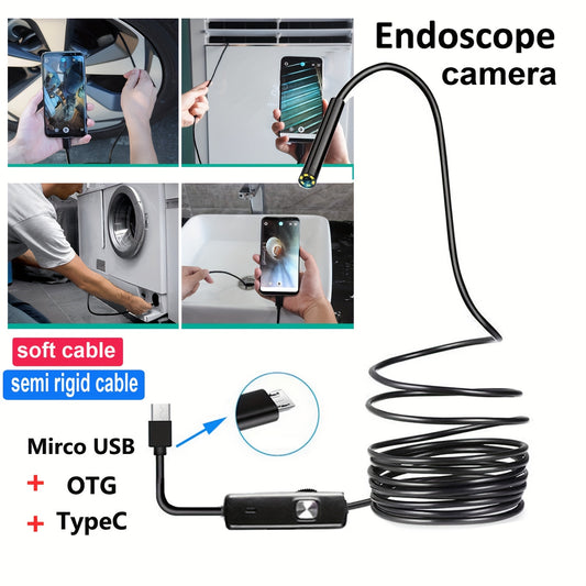 5mm/0.196in Industrial Cameras Endoscope, For Android Mobile Phone Camera, Pipeline Detection, Industrial, Automotive Repair, Carbon Deposition, Visual Repair, Air Conditioning 1-10m Cable