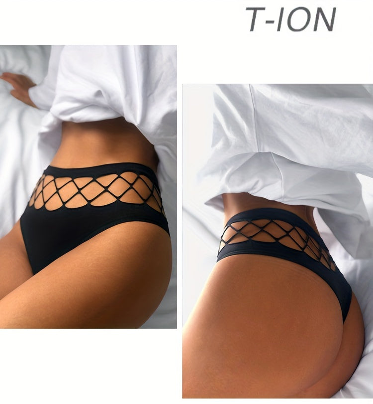 Cut Out Solid Thongs, Soft & Comfy Stretchy Intimates Panties, Women's Lingerie & Underwear