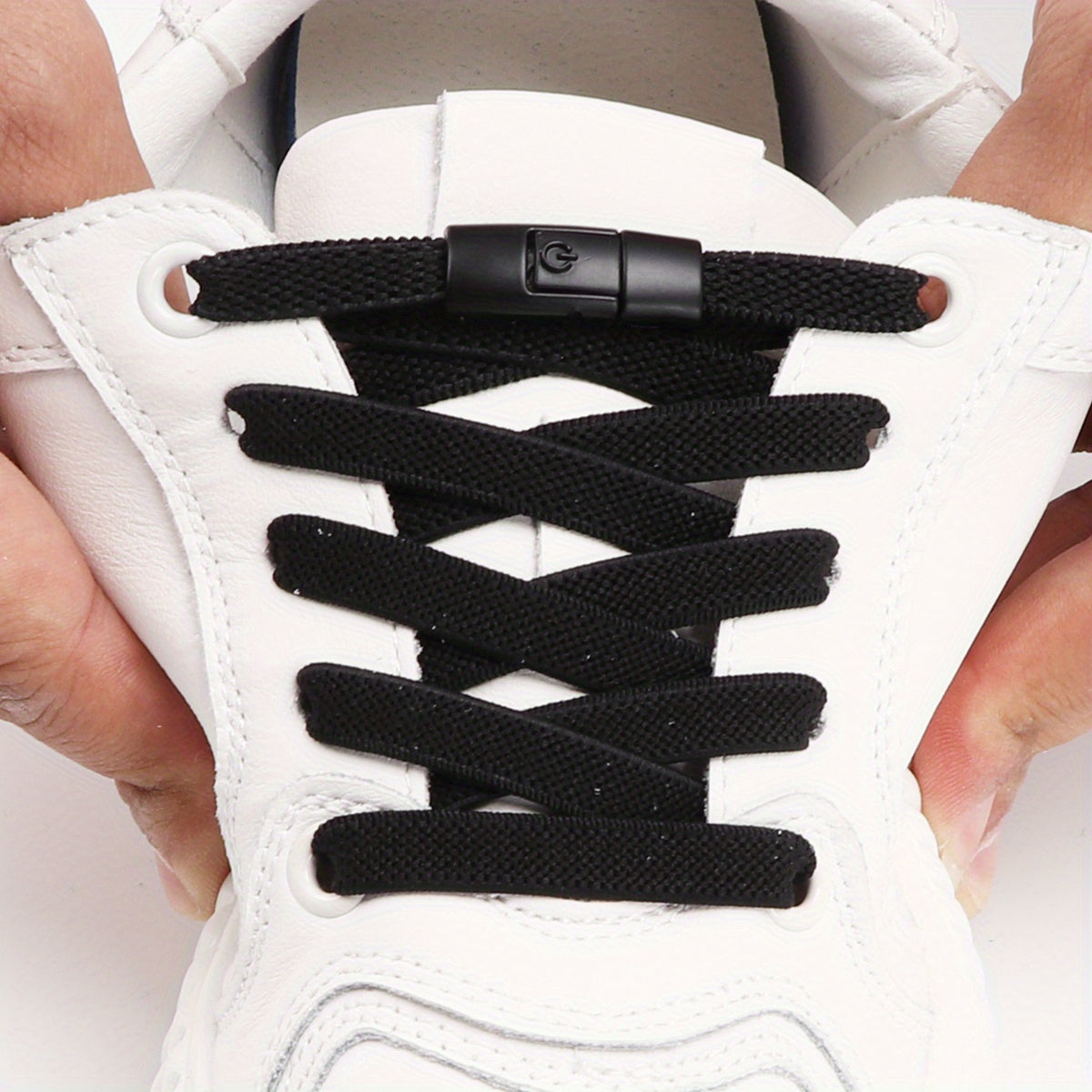 1pair Women's Polyester Laces Sneaker Accessories, White No Laces With Buckles
