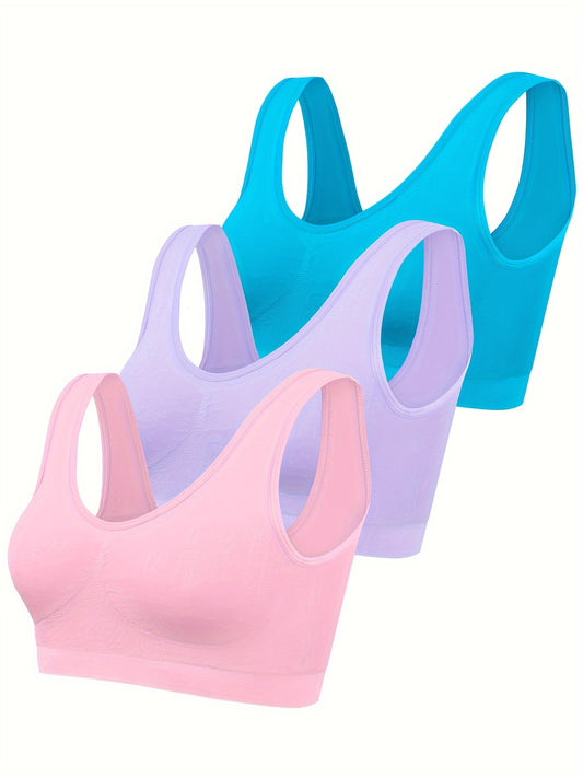 Comfortable 3pcs Seamless Sports Bras - Lightweight, No-Pad Design for Yoga & Fitness - Nylon Blend, Thin, Innerwear