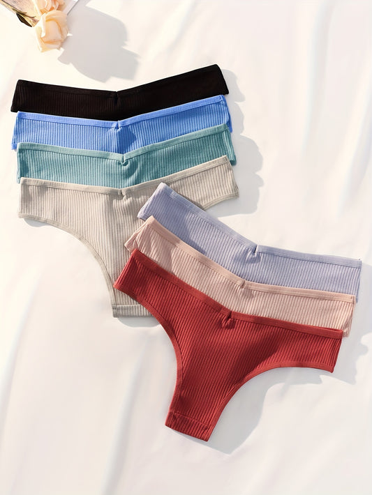 Simple 7pcs Breathable Ribbed Briefs - Letter Label Patched Intimates Panties - Women's Lingerie & Underwear