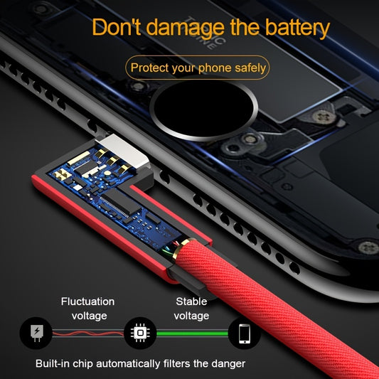 Fast Charging 90 Degree USB Cable for iPhone, iPad & More - Compatible with iPhone 14/13/12/11/X/8/7/7Plus/6/6S/5