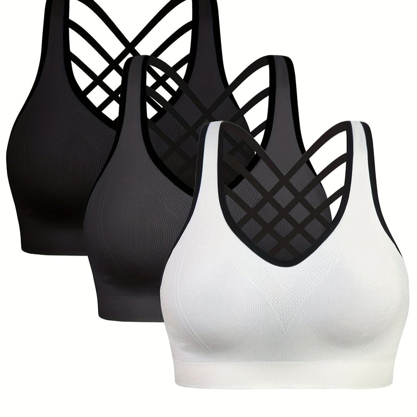 3pcs Criss Cross Back Sports Bras, Comfy & Breathable versatile Fitness Tank Bra, Women's Lingerie & Underwear