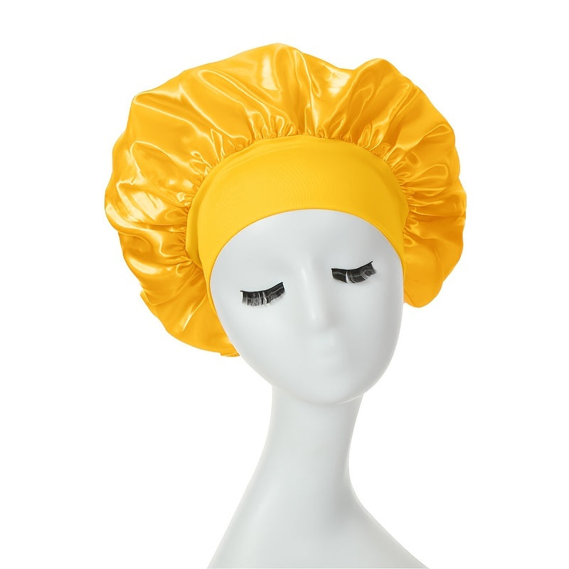 1pc Silky Satin Bonnet for Curly Hair - Wide Band Night Sleep Cap for Girls and Women - Soft and Comfortable Hair Cover for Sleeping and Styling