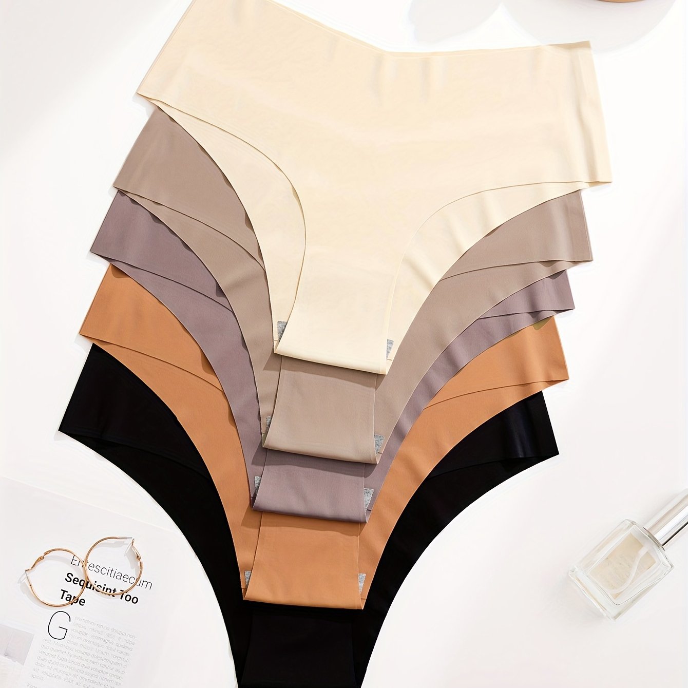 5pcs Women's Seamless Mid-Rise Hipster Panties - Comfortable, Breathable Nylon Blend, Assorted Colors (Brown, Purple, Dark Brown, Light Brown, Beige) | Smooth Finish, Minimalist