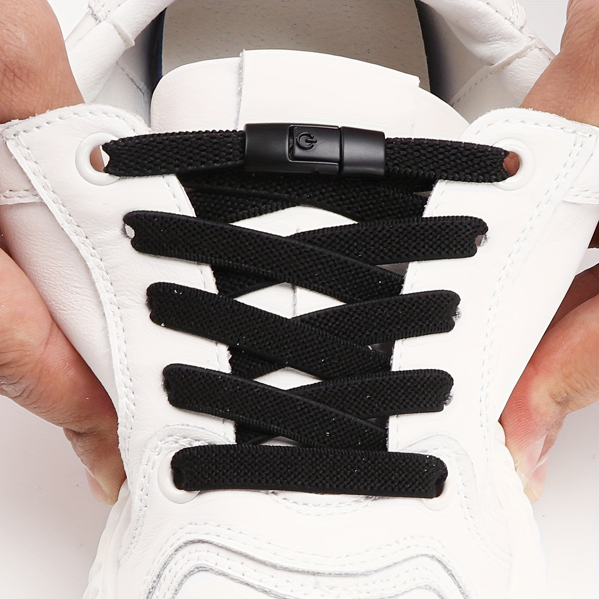 1pair Women's Polyester Laces Sneaker Accessories, White No Laces With Buckles