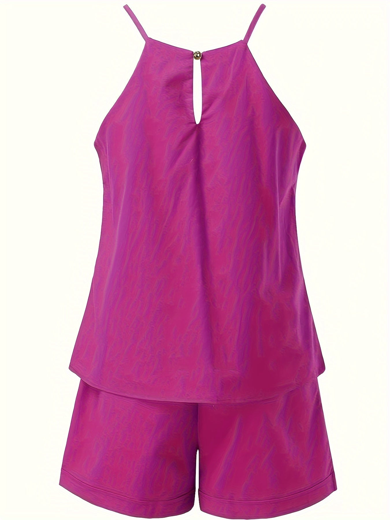 Sleeveless Two-piece Set - Solid Casual Outfits, Pocket Shorts & Top - Women's Clothing