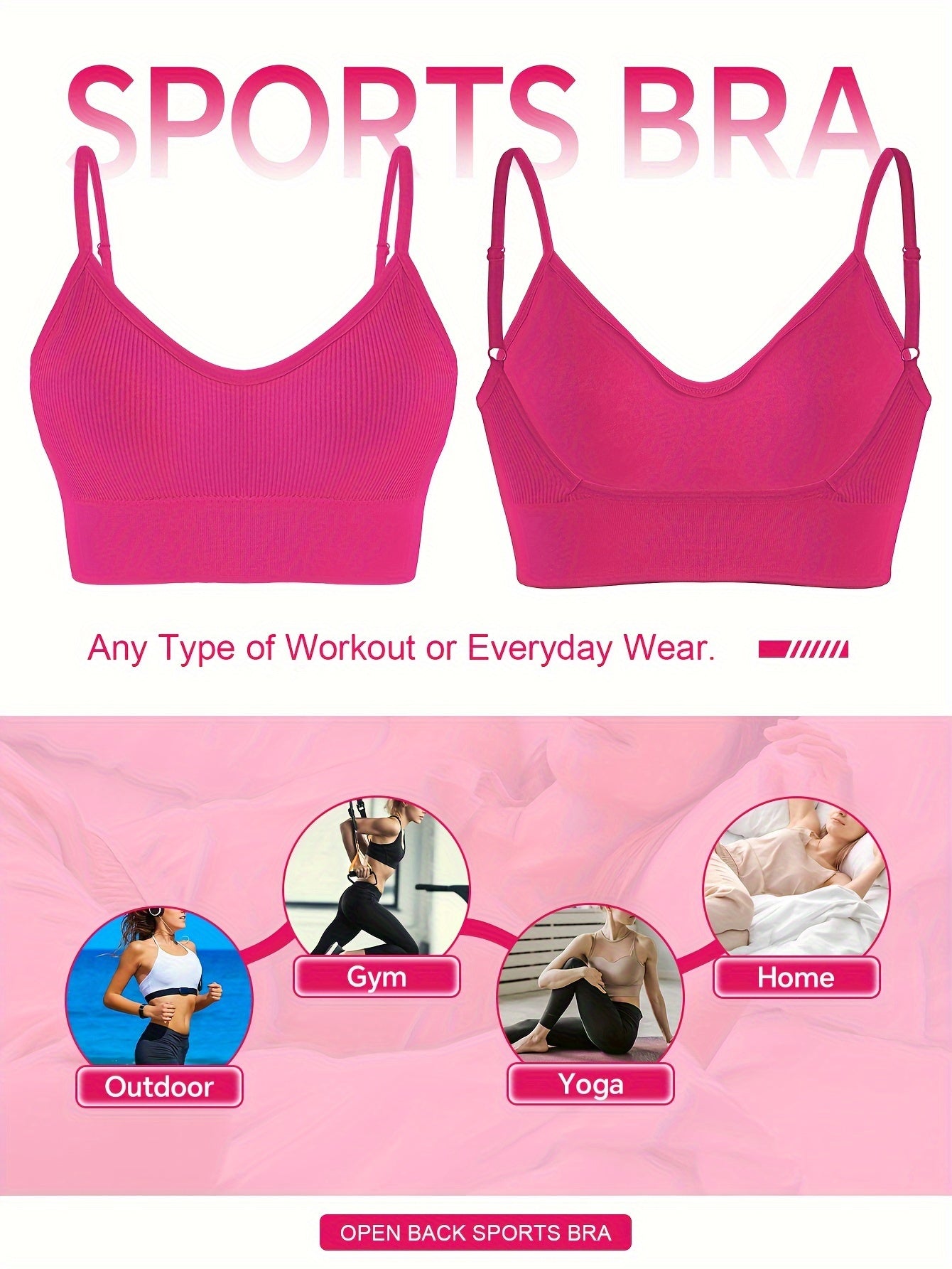 ComfyFit Solid Ribbed Sports Bra - Sports Bras for Women, Breathable Workout Fitness Intimates, Lingerie and Underwear with Superior Comfort and Support
