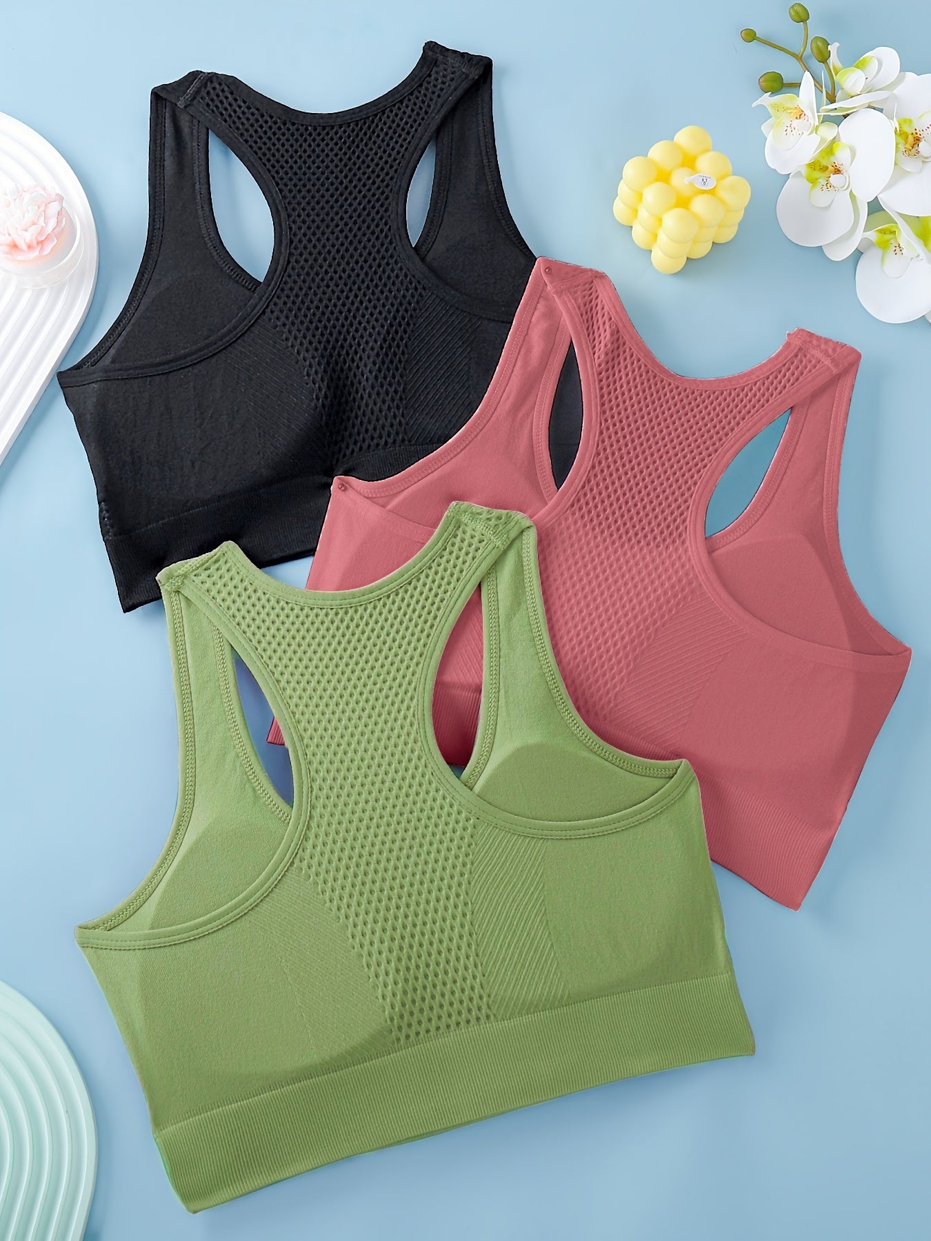 3pcs Sports Bras For Women, Breathable Back Yoga Fitness Running Tank Tops, Outer Wear Vest