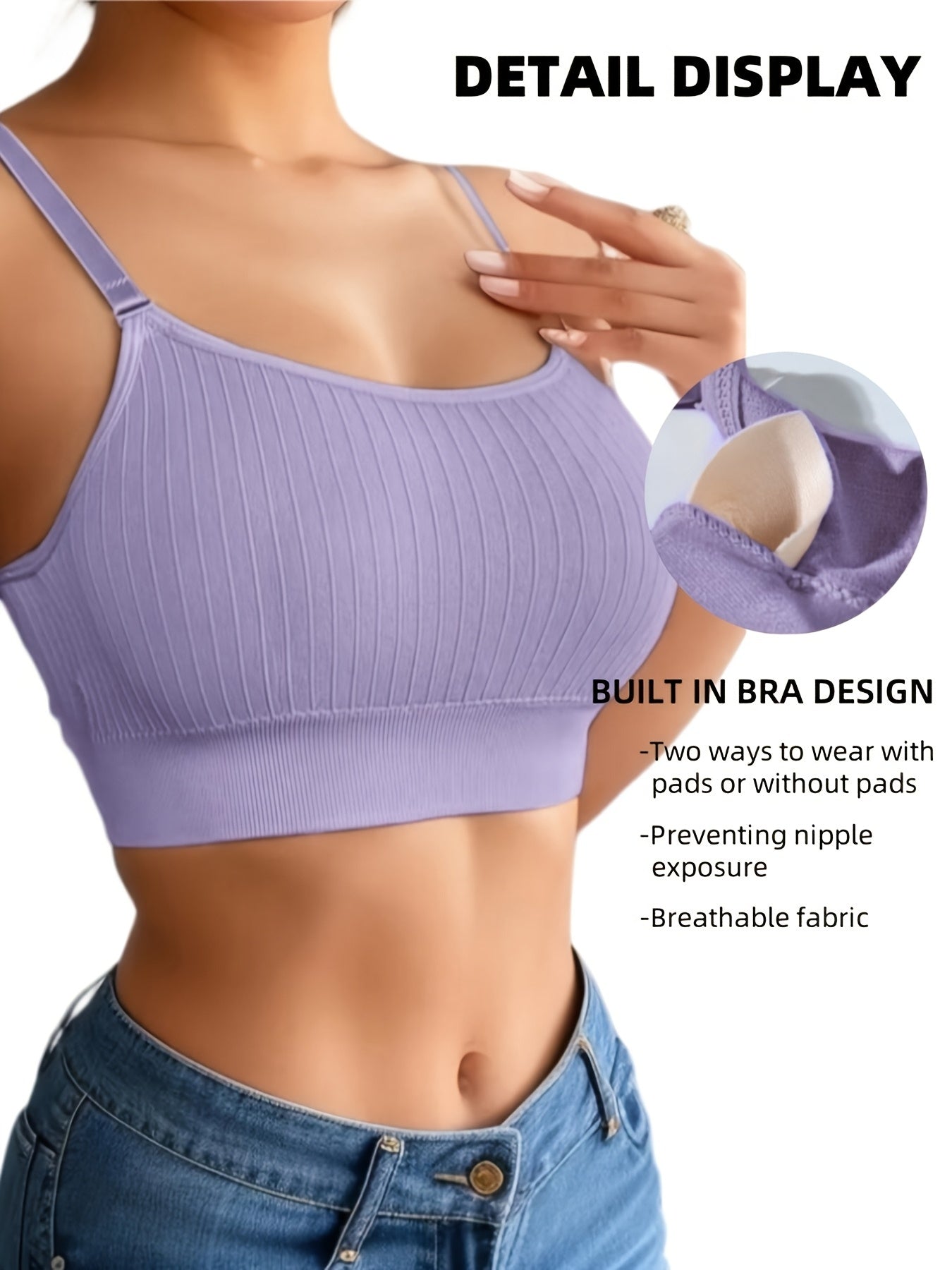 Breathable 6pcs Seamless Sports Bras with Adjustable Straps - Wire-Free Support for Yoga & Fitness - Removable Pads