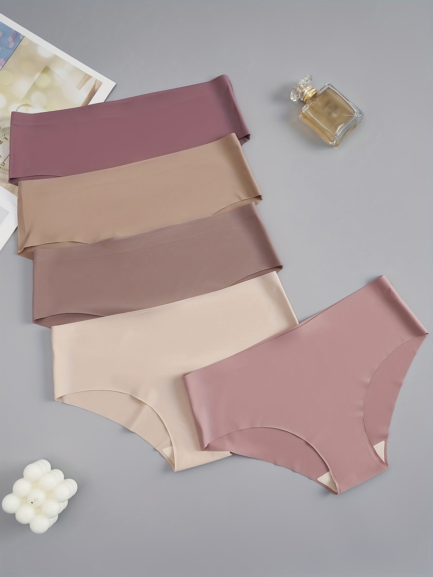 5pcs Seamless Women's Briefs - Soft, Comfortable Nylon Blend Underwear in Assorted Shades of Brown and Purple, Low-Rise, Stretch Fit, Non-See-Through, Comfortable Lingerie|Minimalist Style|Stretchy Nylon Blend