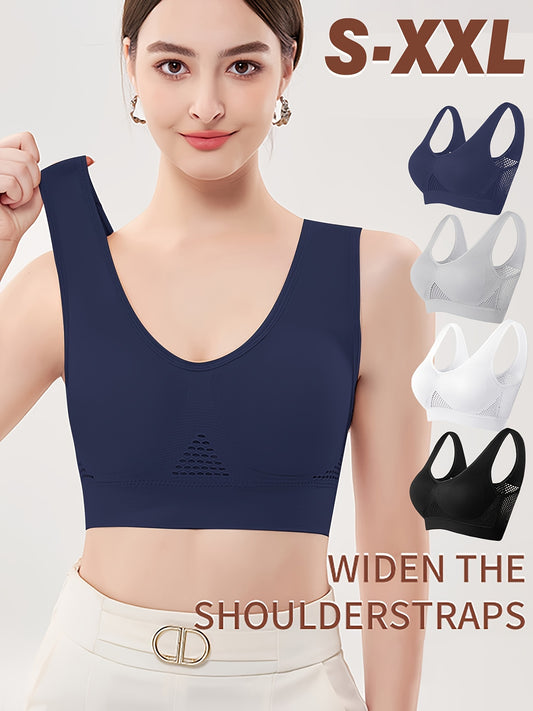 4 Pcs Seamless Push-Up Sports Bras for Women – Breathable Mesh Design, Wireless Comfort – Ideal for Yoga, Gym & Running Activewear