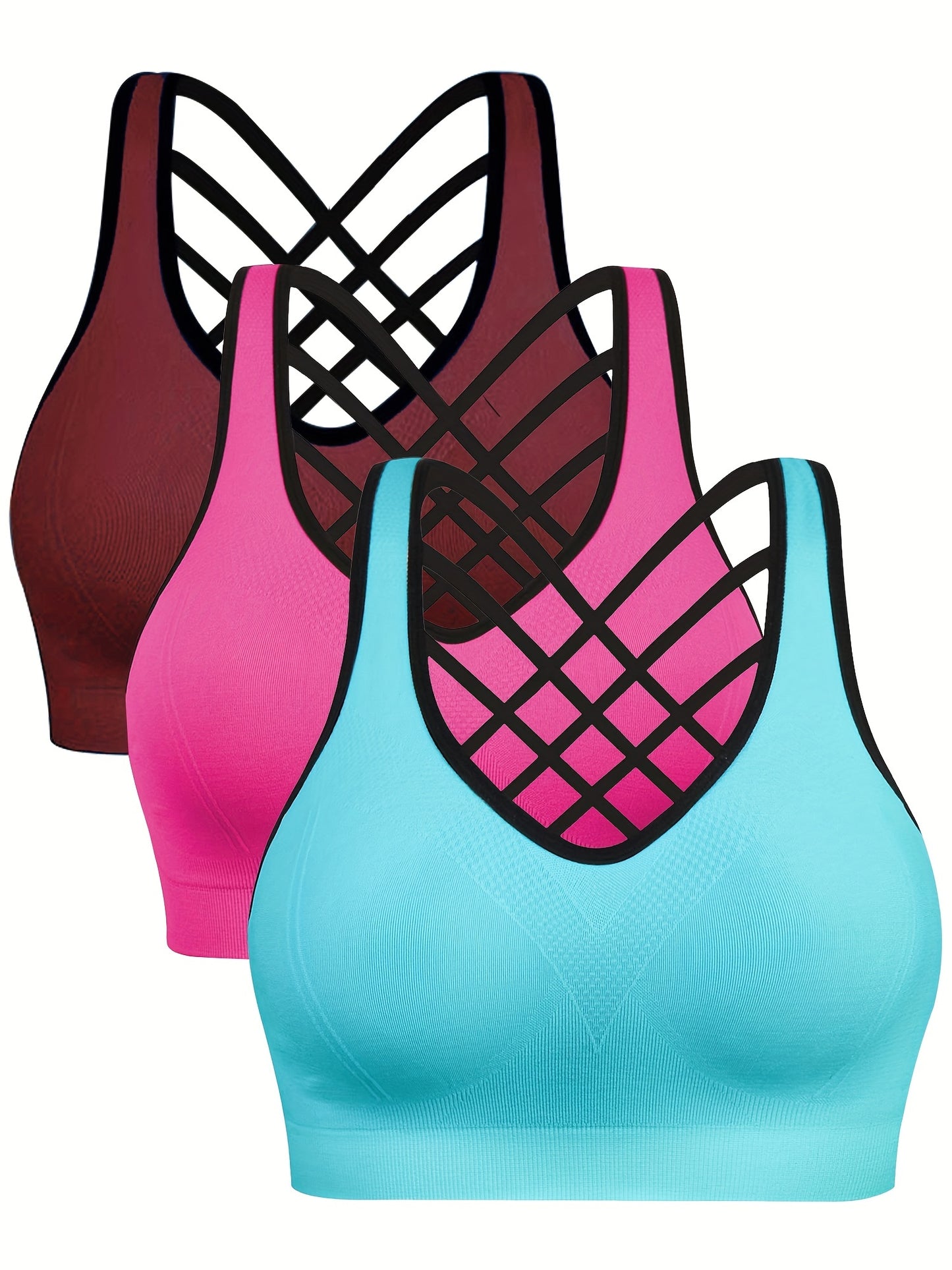3pcs Criss Cross Back Sports Bras, Comfy & Breathable versatile Fitness Tank Bra, Women's Lingerie & Underwear