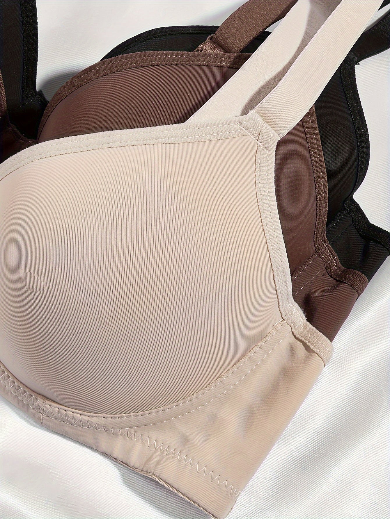 3pcs Simple Solid T-Shirt Bras, Comfy & Breathable Push Up Bra, Women's Lingerie & Underwear