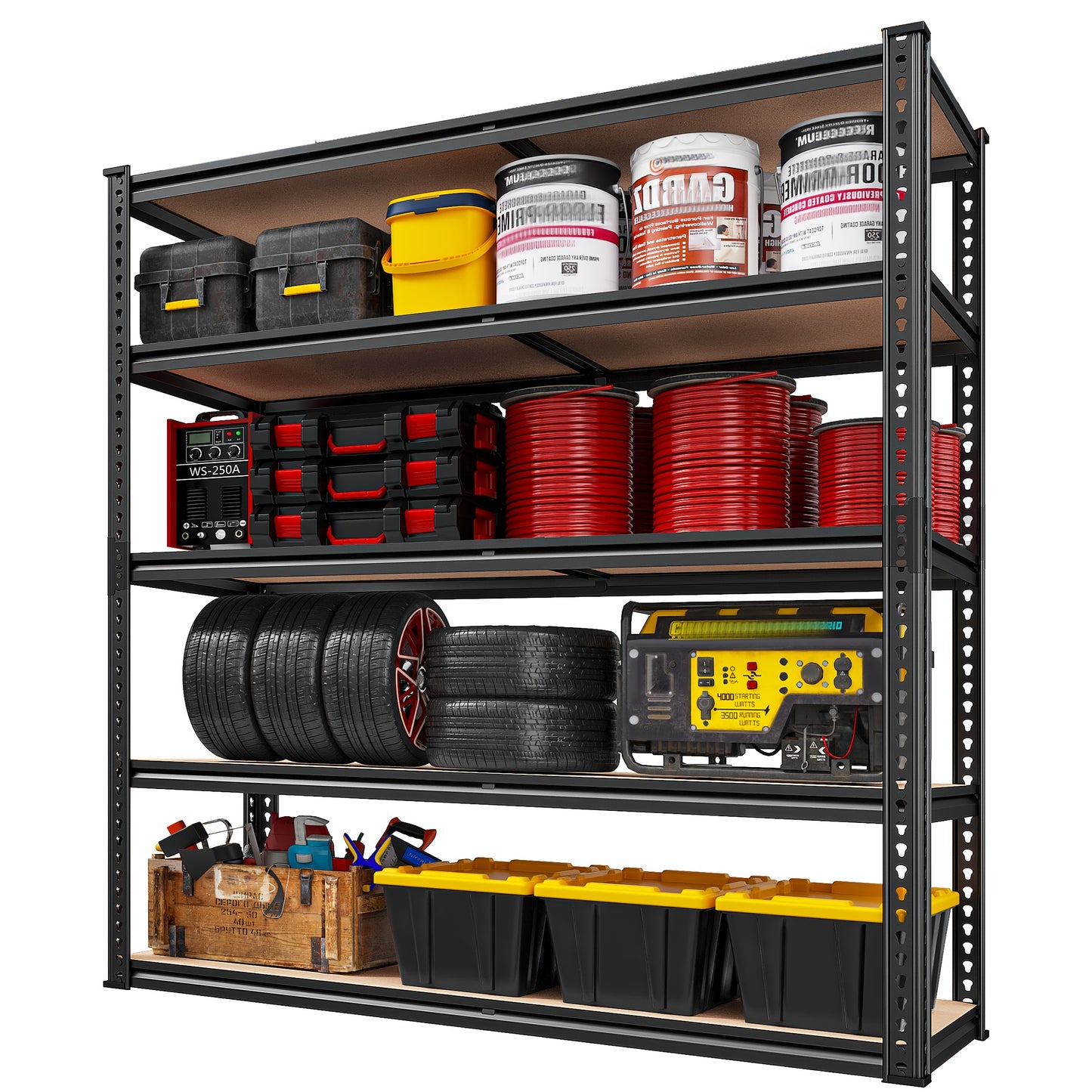 Heavy Duty 5-Tier Metal Garage Shelving Unit, 40"W x 72"H x 20"D, Adjustable Storage Shelves with Rolled Edge Design, 2500LBS Capacity, Easy Assembly for Garage, Pantry, Closet, or Office, Garage Accessories