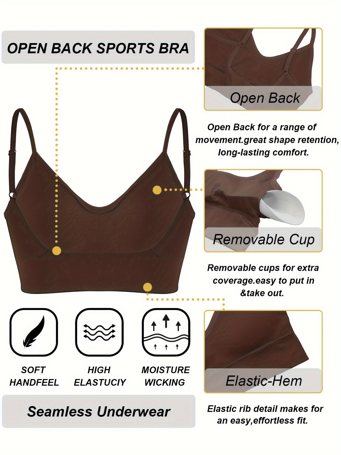 ComfyFit Solid Ribbed Sports Bra - Sports Bras for Women, Breathable Workout Fitness Intimates, Lingerie and Underwear with Superior Comfort and Support