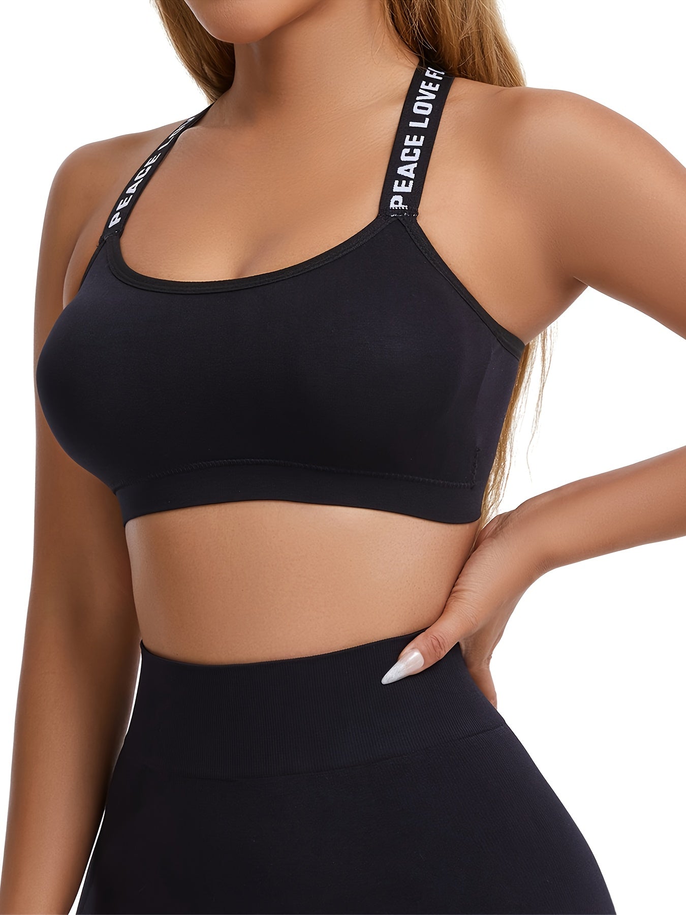 Comfortable And Breathable Set of 4 Lettered Sports Bras, Sleeveless Round Neck Activewear - Shockproof Running And Yoga Sports Underwear, Padded Wireless Women's Lingerie And Multi-Pack Sports Bras