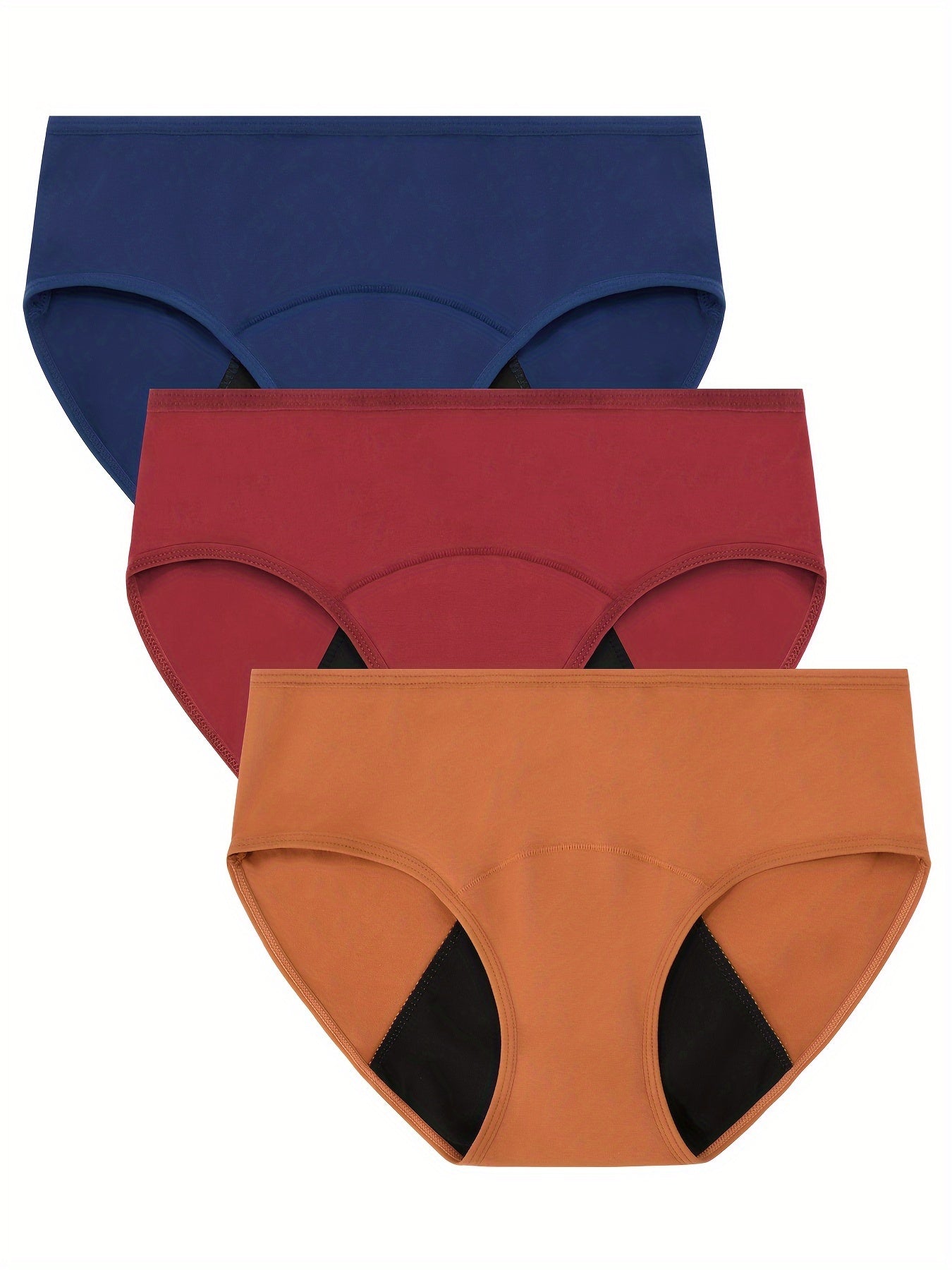 3pcs Simple Period Panties, Comfort Mid-high Waist Physiological Briefs, Breathable Postpartum Panty, Menstruation Panties, Women's Underwear & Lingerie