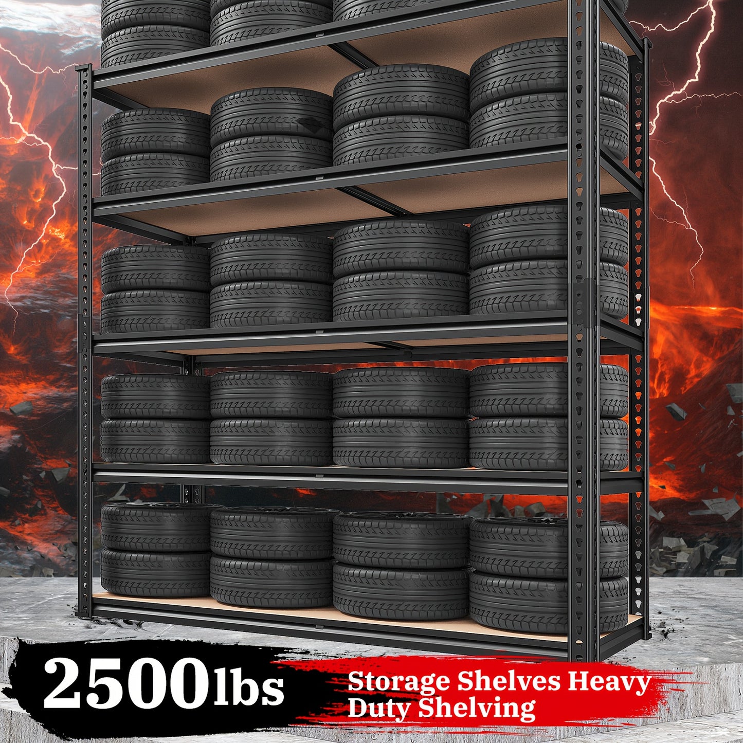 Heavy Duty 5-Tier Metal Garage Shelving Unit, 40"W x 72"H x 20"D, Adjustable Storage Shelves with Rolled Edge Design, 2500LBS Capacity, Easy Assembly for Garage, Pantry, Closet, or Office, Garage Accessories