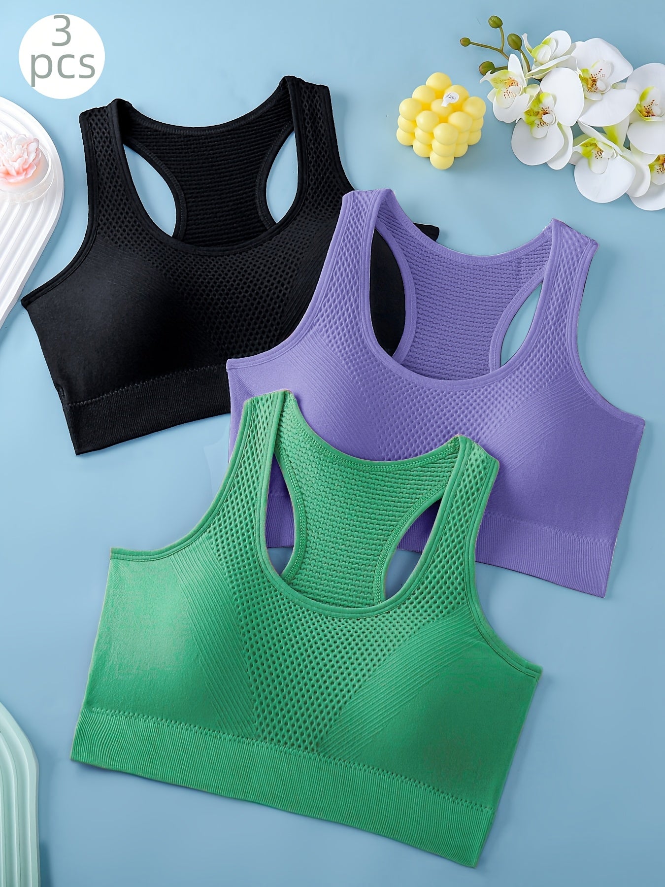 3pcs Sports Bras For Women, Breathable Back Yoga Fitness Running Tank Tops, Outer Wear Vest