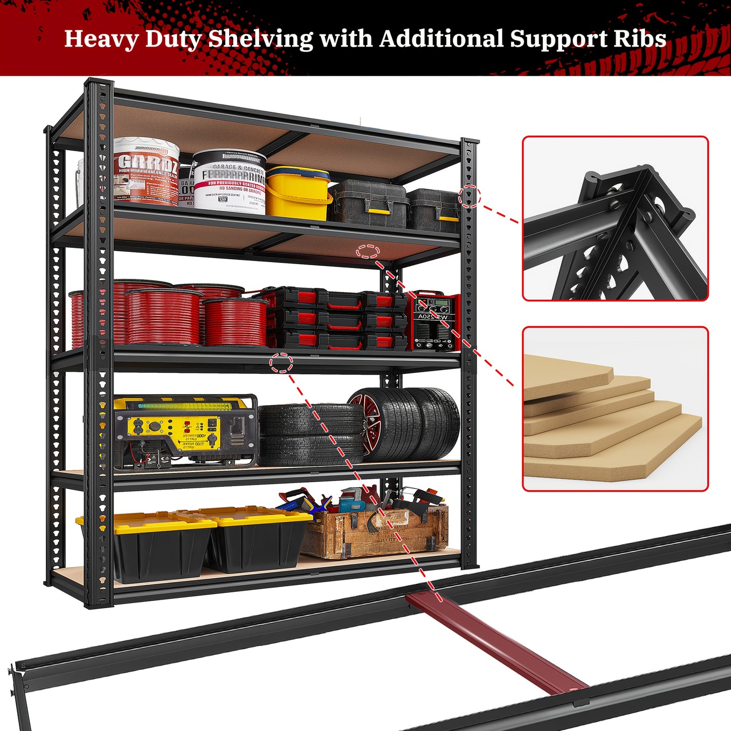Heavy Duty 5-Tier Metal Garage Shelving Unit, 40"W x 72"H x 20"D, Adjustable Storage Shelves with Rolled Edge Design, 2500LBS Capacity, Easy Assembly for Garage, Pantry, Closet, or Office, Garage Accessories